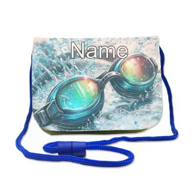 Kinder Brustbeutel mit Name / Schwimmen / Klettverschluss Schnur Klarsichtfach / personalisierbar / Geldbörse