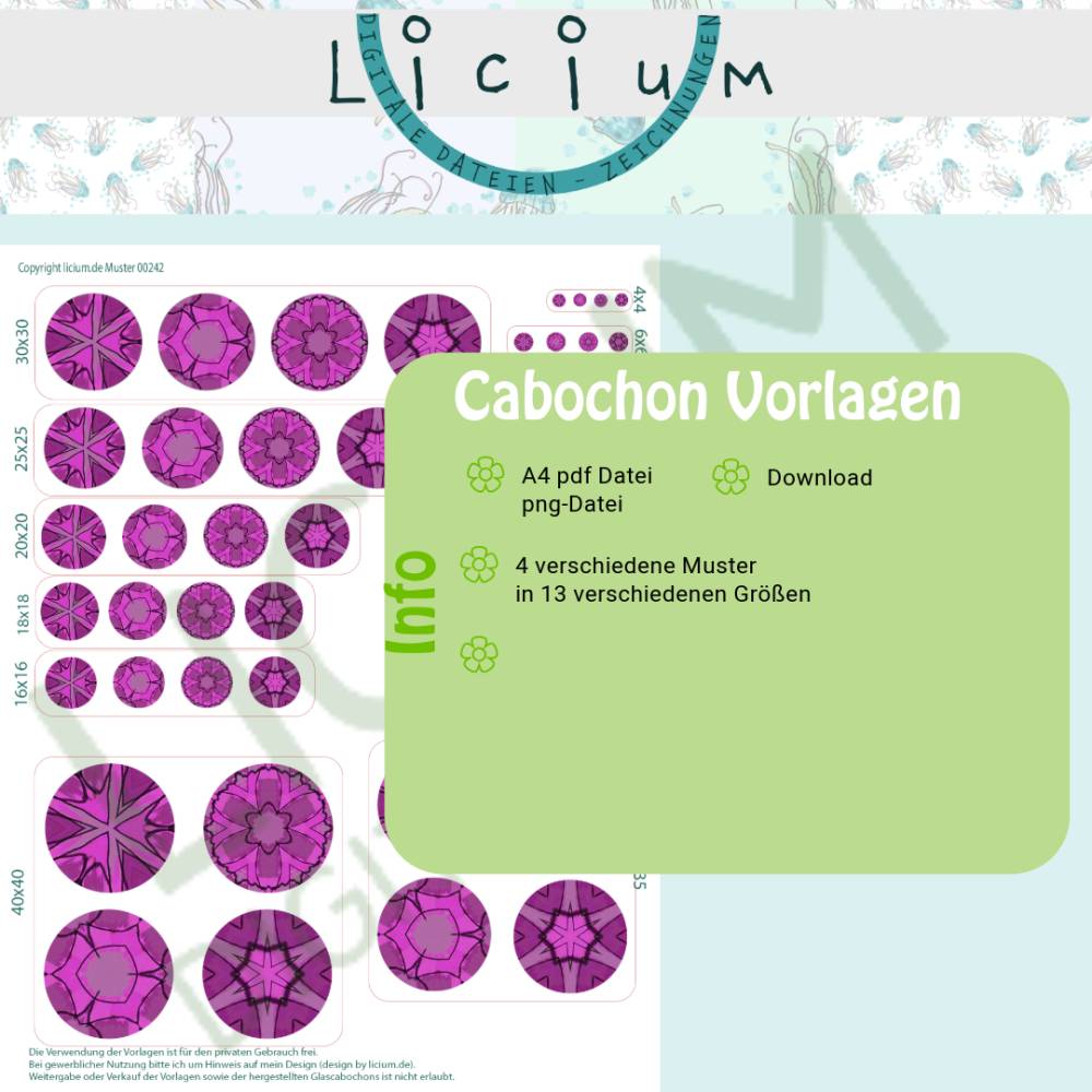 Cabochon-4 unterschiedliche Muster, 52 Vorlagen - verschiedene Durchmesser - Datei zum Download Muster 00242 Bild 1