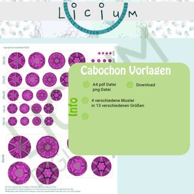 Cabochon-4 unterschiedliche Muster, 52 Vorlagen - verschiedene Durchmesser - Datei zum Download Muster 00242