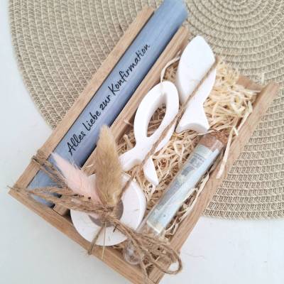 Konfirmation Geldgeschenk Konfirmationsgeschenk Geschenkset zwei Fische und Kerzenhalter rund Reagenzglas Jungen Mädchen