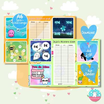 Klappkarte Juju Allstars - Sparchallenge - PDF A4 Download - passend für A6 Zippertaschen