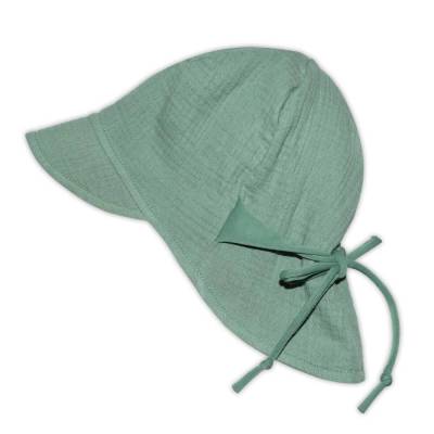 SOFORTKAUF Gr. 3 - KU ab 51 cm - Musselin Sonnenhut mit verlängertem Nackenschutz & Sonnendach in altmint