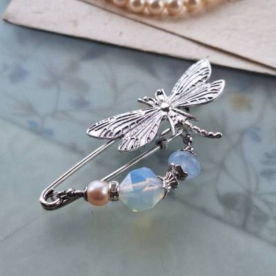 Schalnadel Libelle Opal im Jugendstil Tuchnadel echte Perle Silber N-7-S-11