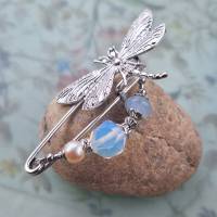 Schalnadel Libelle Opal im Jugendstil Tuchnadel echte Perle Silber N-7-S-11 Bild 3