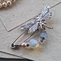 Schalnadel Libelle Opal im Jugendstil Tuchnadel echte Perle Silber N-7-S-11 Bild 9