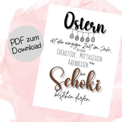 Lustige Osterkarte als Download – Frühstück, Mittagessen & Abendessen = Schoki!