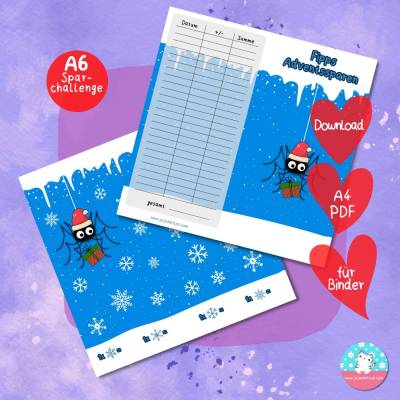 Klappkarte - Fipps Adventssparen - Sparchallenge für Weihnachten - PDF A4 Download - passend für A6 Zippertaschen