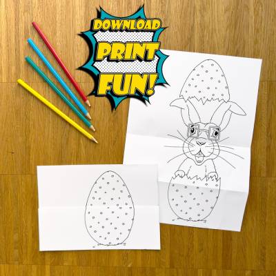 DIY Printable: lustige Oster Karte Nerd Hase mit Brille Faltkarte Grußkarte zum Selbstausdrucken anmalen, Frohe Ostern