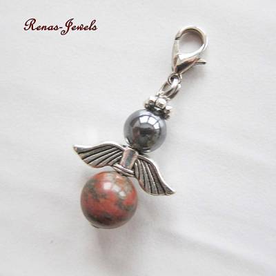 Schutzengel Anhänger Jaspis Hämatit schwarz rotbraun silber Edelstein Geschenk Engel