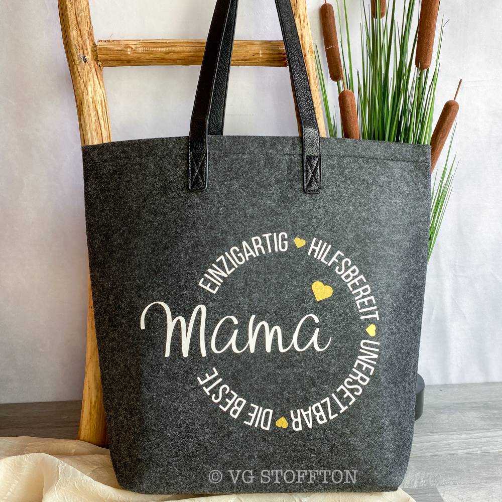 Filz Tasche Shopper Mama Muttertag Ostern Einkaufstasche Lederhenkel