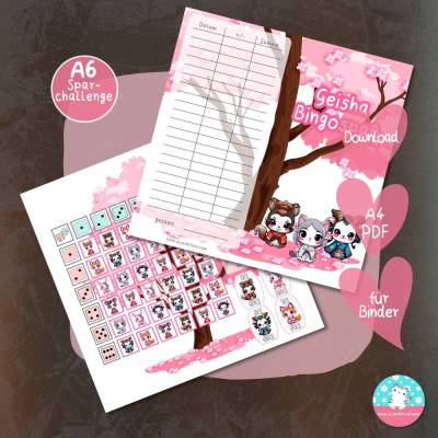 Klappkarte - Geisha Bingospaß - Sparchallenge als Bingo - PDF A4 Download - passend für A6 Zippertaschen