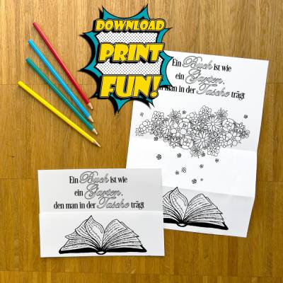 DIY Printable: Surprise Grußkarte für Buchliebhaber und Leseratten zum Selbstausdrucken und anmalen