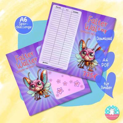 Klappkarte - Falter Walter - Sparchallenge neue Brille - PDF A4 Download - passend für A6 Zippertaschen