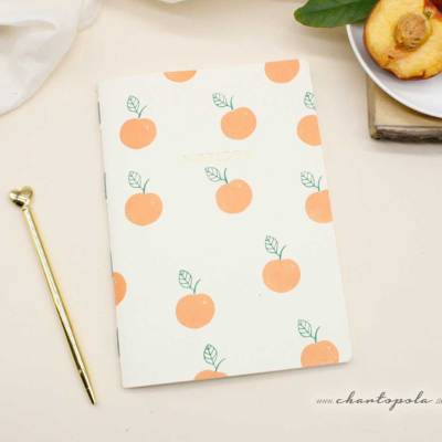 Handgemachtes Notizheft mit fruchtigem Pfirsichmotiv – Format A5 oder A6
