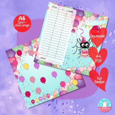 Klappkarte - Geburtstag mit Fipps - Sparchallenge - PDF A4 Download - passend für A6 Zippertaschen