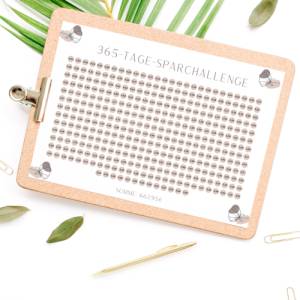 365 Tage Sparchallenge, Jahres Sparchallenge zum Geld sparen, PDF Download DIN A4 & A5, Sparen Challenge Vorlage Bild 2