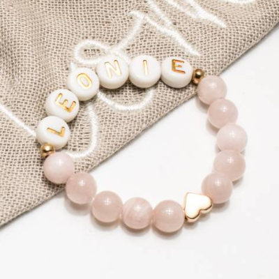 Babyarmband mit Namen, Jade, Mädchen, rose-gold , goldene Buchstaben