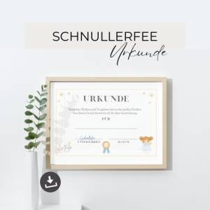 Urkunde Schnullerfee Zertifikat, Geschenkidee zum Abschied vom Schnuller, Schnullerentwöhnung, PDF-Vorlage, Digitaler Do Bild 1
