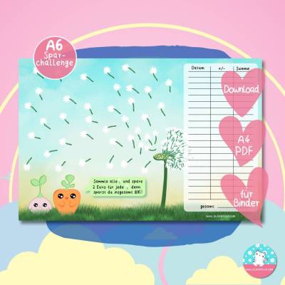 Klappkarte Veggies 2 Euro - Sparchallenge - PDF A4 Download - passend für A6 Zippertaschen