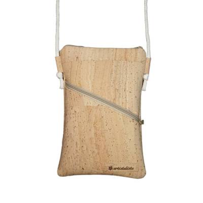Handytasche zum Umhängen aus Kork – Natur, Dunkelbraun oder Schwarz – Vegan & Handmade – Crossbody Bag mit Kordel – ohne/mit Vorderfach