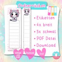 Ordnerrücken - Etiketten - Geisha Katze - PDF A4 Download - für breite & schmale Ordner Bild 1