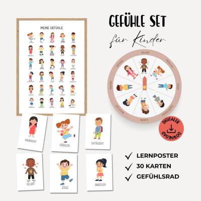 Gefühle Set für Kinder, PDF zum Ausdrucken, Emotionen lernen für Kita und Zuhause, digitale Download