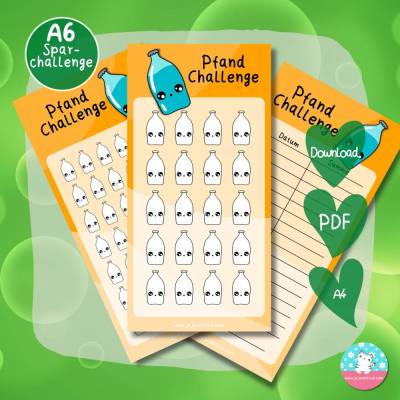 Pfand sparen Challenge und Tracker - Geld sparen - PDF A4 - Umschlagmethode