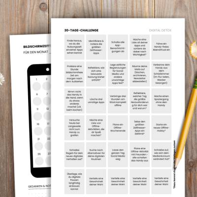 Digital Detox Challenge PDF | 30 Tage weniger Bildschirmzeit | Achtsamkeit & neue Gewohnheiten | Printable Selbstfürsorg