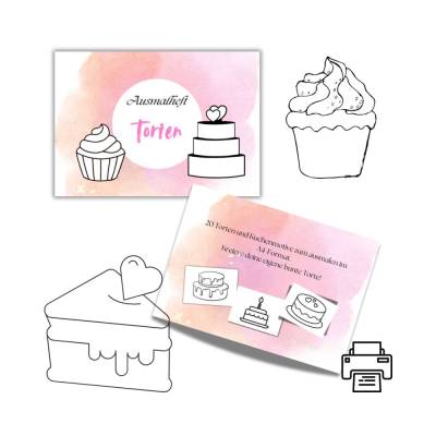 Ausmalbuch Malbuch Malheft Thema: Torten - 20 Kuchen & Tortenmotive zum ausmalen digitaler Sofortdownload