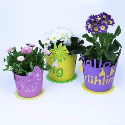 Plotterdatei Frühling – Frühlingsdeko plotten Papier, Banderole Frühlingsgruß Blumentopf, Manschette, Übertopf, Geschenk