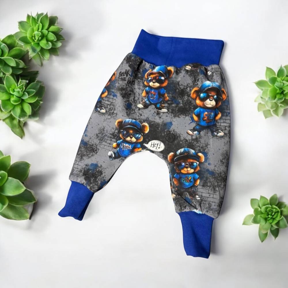 Baggy Hose Pumphose Kinder Unikate Jersey Bär blau Bild 1