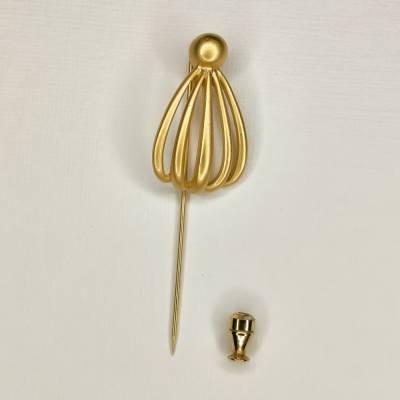 Goldfarbende Vintage Nadelbrosche mit Mond Motiv aus den 80er / 90er Jahren, Nadel Pin Modeschmuck
