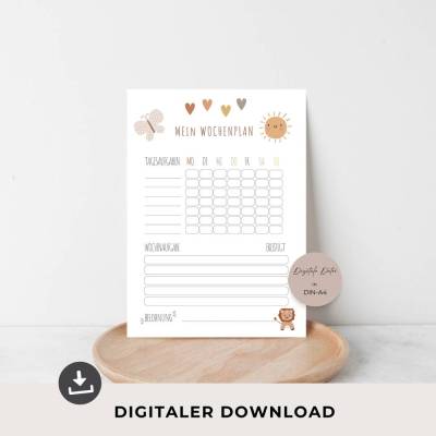 Wochenplan für Kinder, PDF zum Ausdrucken, strukturierter Tagesablauf für die Woche, druckbar in A4 und A3