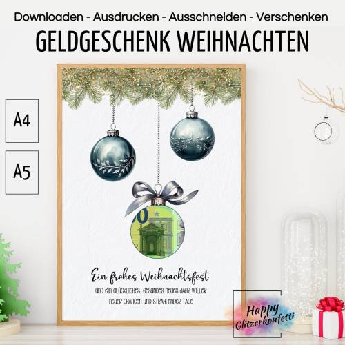 Geldgeschenk Weihnachten, Weihnachtskarte, Last Minute Weihnachtsgeschenk, Geld verschenken verpacken, PDF Download