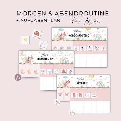 Tagesplan für Kinder, Morgen- Abendroutine Kinder, Routineplan, Kleinkinder Routine Set Einhorn, zum Ausdrucken, Tagespl