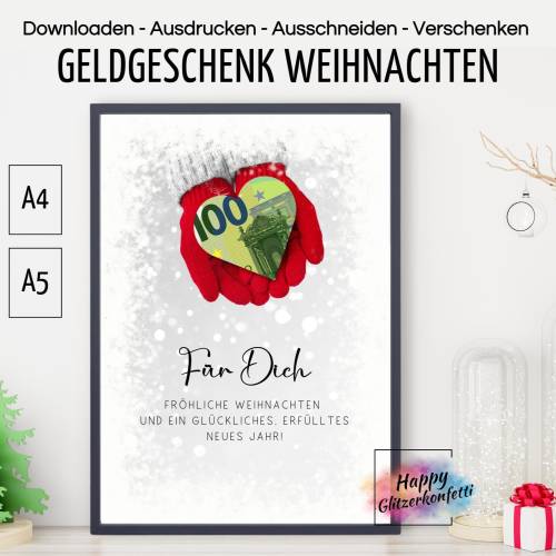 Geldgeschenk Weihnachten, Weihnachtskarte , PDF Download Ausdrucken, Geld verschenken verpacken, Last Minute