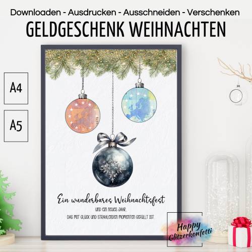 Geldgeschenk Weihnachten, Weihnachtskarte, Last Minute Weihnachtsgeschenk, Geld verschenken verpacken, PDF Download