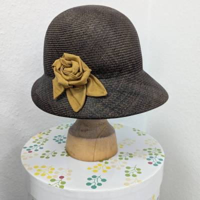 Strohhut Cloche Braun Gold