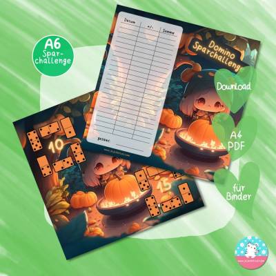 Klappkarte - Domino Sparchallenge - Halloween- PDF A4 Download - passend für A6 Zippertaschen