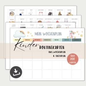 Routinekarten für Kinder zum ausdrucken inkl. Wochenplan und Tagesplan PDF sofort Download in A4 + A3 ausdruckbar Bild 1