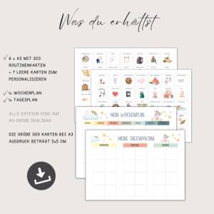 Routinekarten für Kinder zum ausdrucken inkl. Wochenplan und Tagesplan PDF sofort Download in A4 + A3 ausdruckbar Bild 3