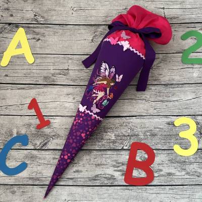 zauberhafte Schultüte Zuckertüte 70cm mit Schmetterlingsfee Fee Schmetterlinge in Lila Pink