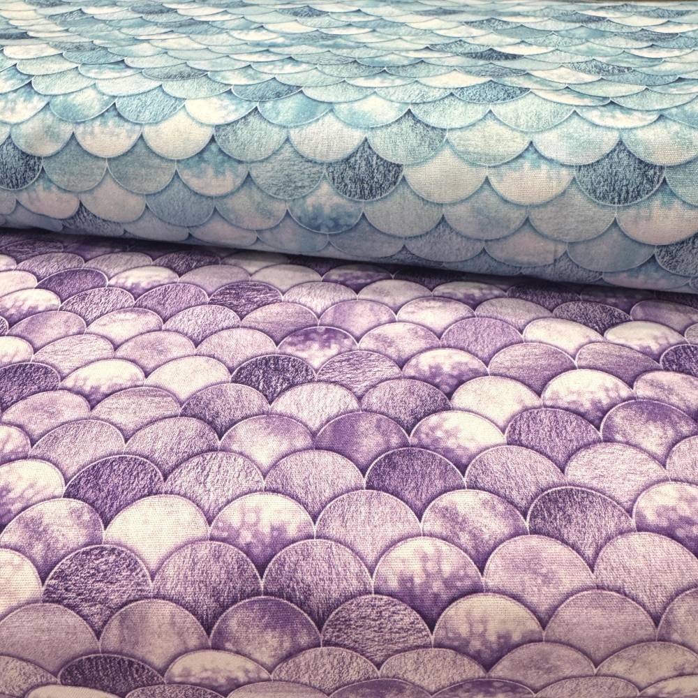 Baumwolle Meerjungfrau Schuppen Stoff Jersey Stoff Meerjungfrau,  Flieder-grün Online Kaufen – Kathi