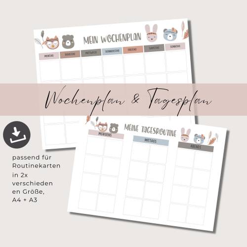 Wochenplan und Tagesplan für Kinder, Montessori inspiriert, A3 und A4 Format, Wochenplan deutsch, PDF zum Ausdrucken