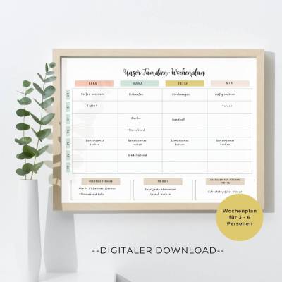 Wochenplaner für Familien mit Kinder, Wochenplaner für die Wand, Wochenplan als Digitaler Download zum ausdrucken