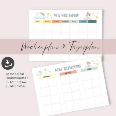 Wochenplan und Tagesplan für Kinder, Montessori inspiriert, passend für Routinekarten, druckbar in A4 und A3
