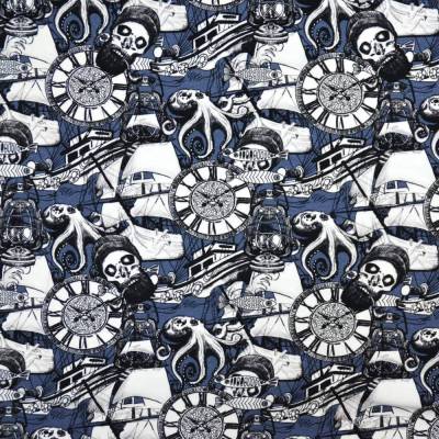 Jersey maritim Skull Pirat Krake Schiff Steampunk 50cm x 150 cm Nähen Stoff ♕