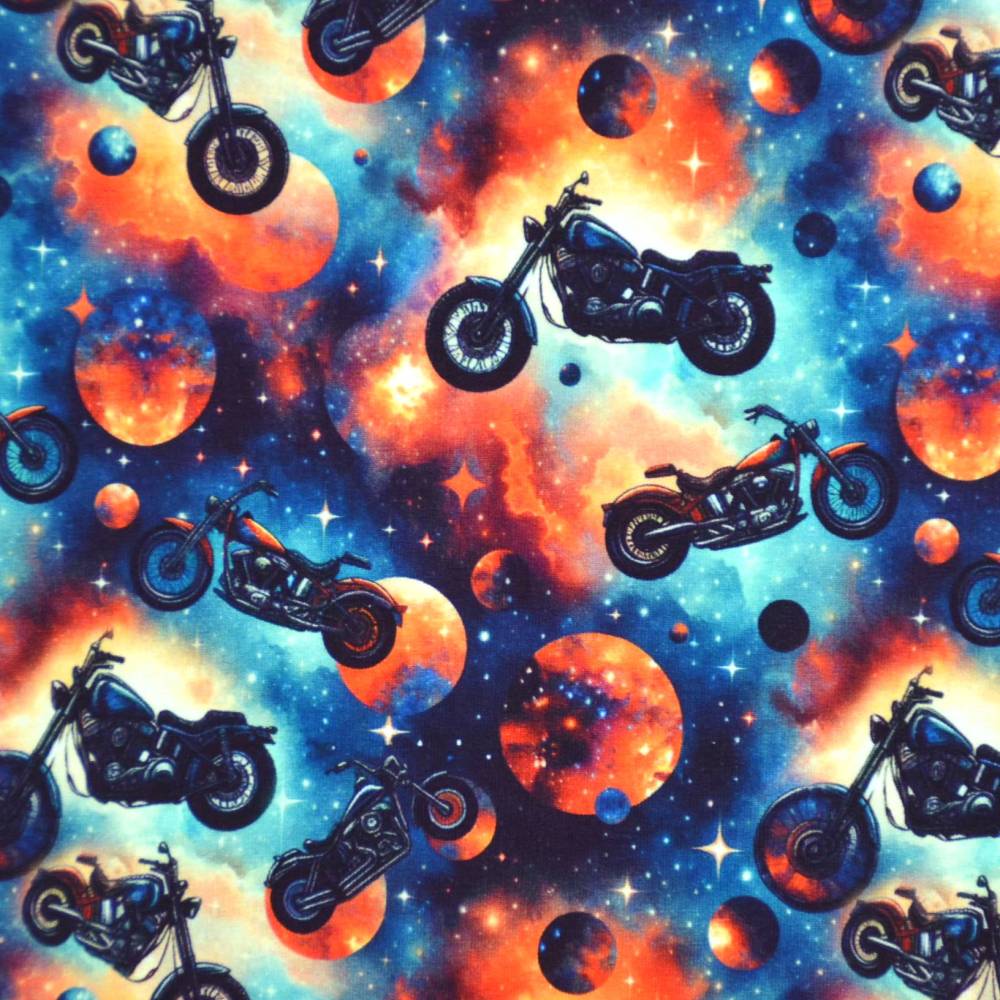 ♕ French Terry Sommersweat mit Motorrad Chopper Bike 50 x 150 cm