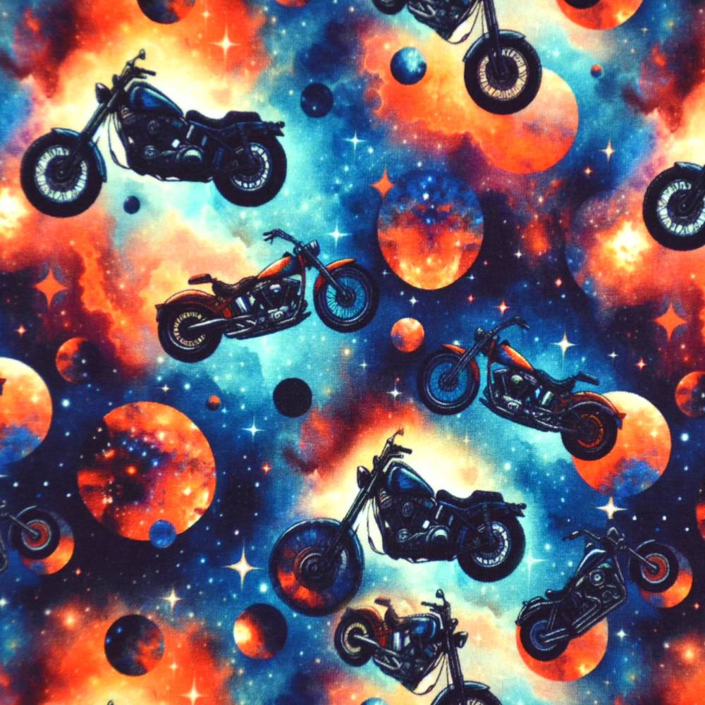 ♕ French Terry Sommersweat mit Motorrad Chopper Bike 50 x 150 cm