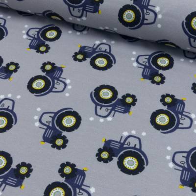 Jersey  Stoff  Kinderstoff  Traktor  Traktoren  Grau
